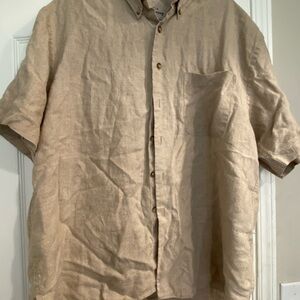 Eddie Bauer Tan Linen Casual Button Down Shirt